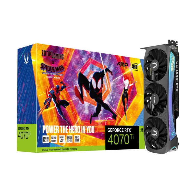 Zotac Gaming GeForce RTX 4070 Ti AMP AIRO Spider-Man™: Across the Spider-Verse Bundle 12GB GDDR6X Graphics Card  ZT-D40710F-10SMP - كرت الشاشة